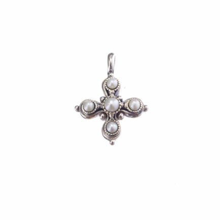 Byzantine Cross Pendant Pearls in Sterling Silver 925