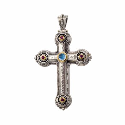 Byzantine Cross Pendant 18k Yellow Gold and Sterling Silver 925