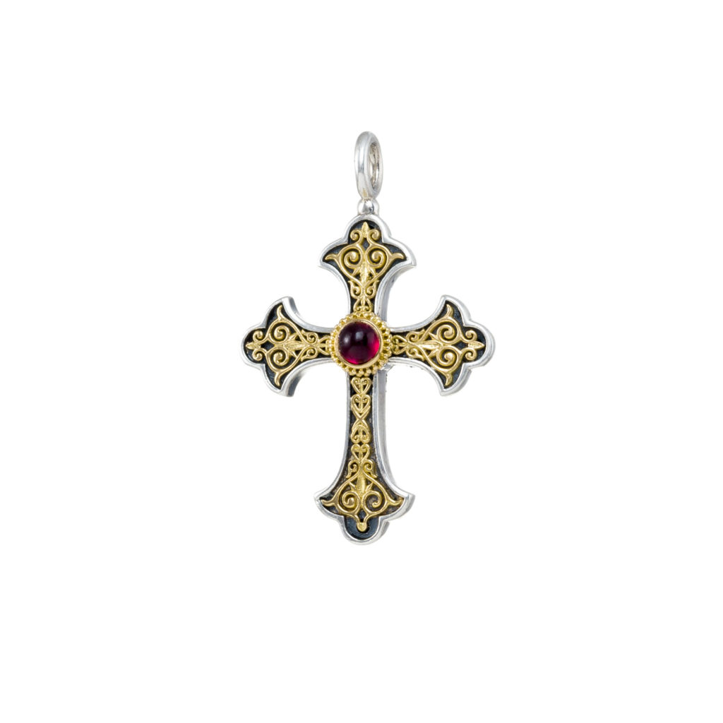 Byzantine Cross Pendant 18k Yellow Gold and Sterling Silver 925