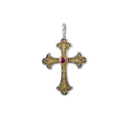 Byzantine Cross Pendant 18k Yellow Gold and Sterling Silver 925