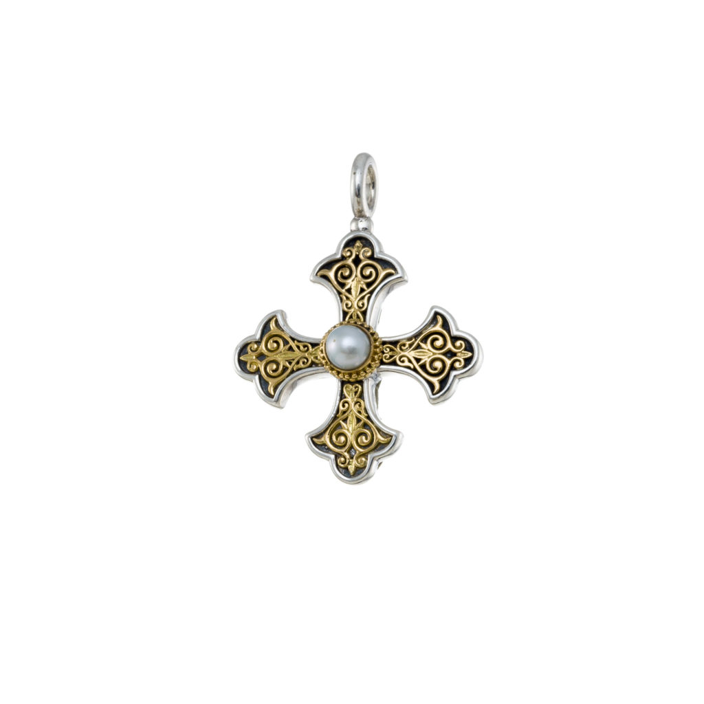 Byzantine Cross Pendant 18k Yellow Gold and Sterling Silver 925
