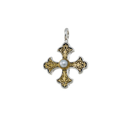 Byzantine Cross Pendant 18k Yellow Gold and Sterling Silver 925