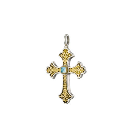 Byzantine Cross Pendant 18k Yellow Gold and Sterling Silver 925