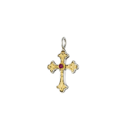 Byzantine Cross Pendant 18k Yellow Gold and Sterling Silver 925