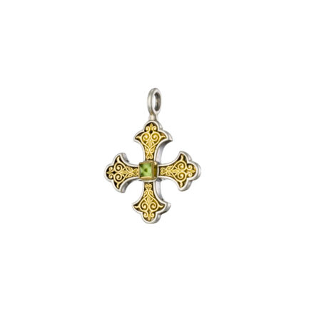 Byzantine Cross Pendant 18k Yellow Gold and Sterling Silver 925