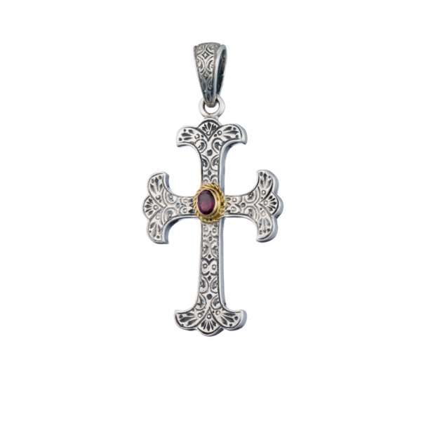 Byzantine Cross Pendant 18k Yellow Gold and Sterling Silver 925