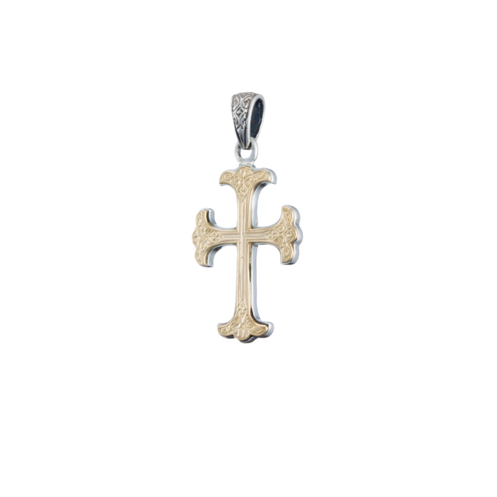 Men’s Byzantine Cross Pendant 18k Yellow Gold and Sterling Silver 925