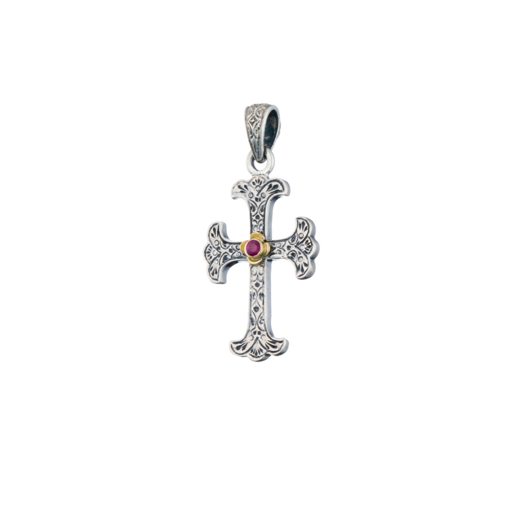 Byzantine Cross Pendant 18k Yellow Gold and Sterling Silver 925