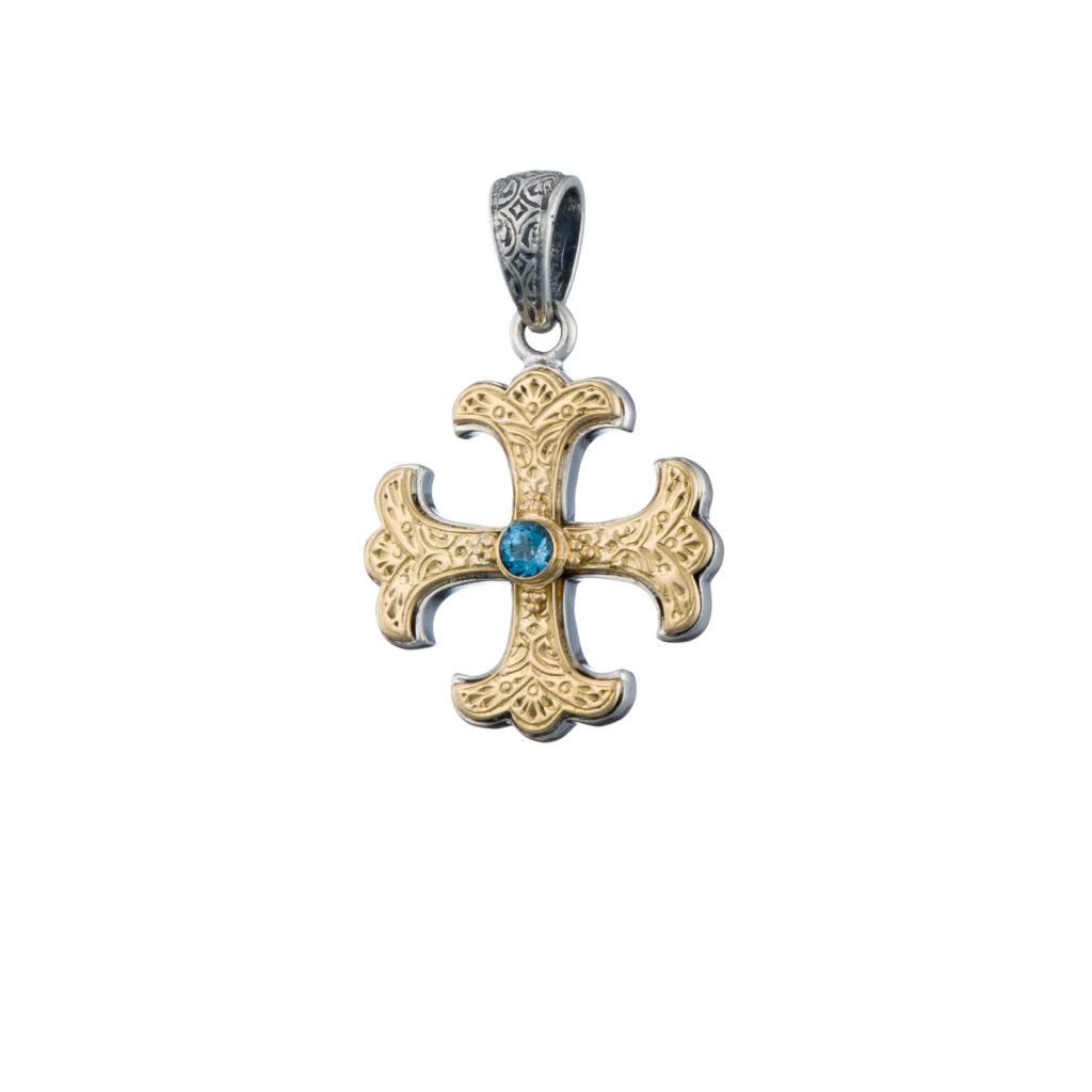 Byzantine Cross Pendant 18k Yellow Gold and Sterling Silver 925