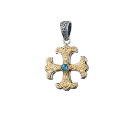 Byzantine Cross Pendant 18k Yellow Gold and Sterling Silver 925