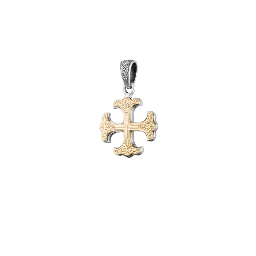 Men’s Byzantine Cross Pendant 18k Yellow Gold and Sterling Silver 925