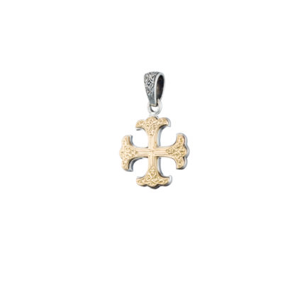 Men’s Byzantine Cross Pendant 18k Yellow Gold and Sterling Silver 925