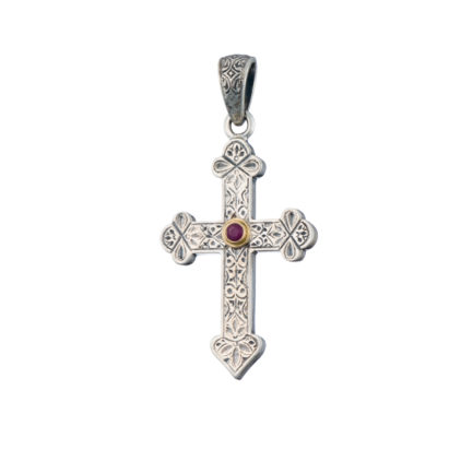 Byzantine Cross Pendant 18k Yellow Gold and Sterling Silver 925