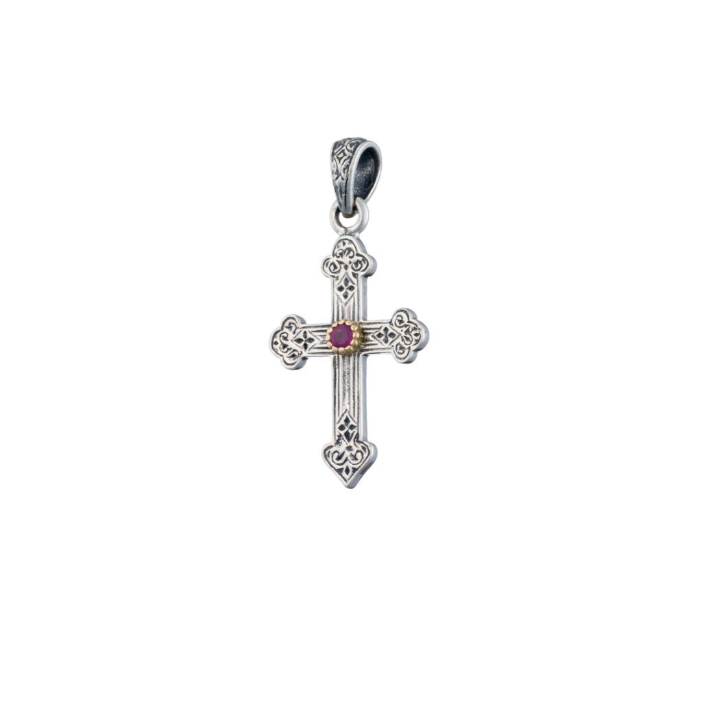 Byzantine Cross Pendant 18k Yellow Gold and Sterling Silver 925