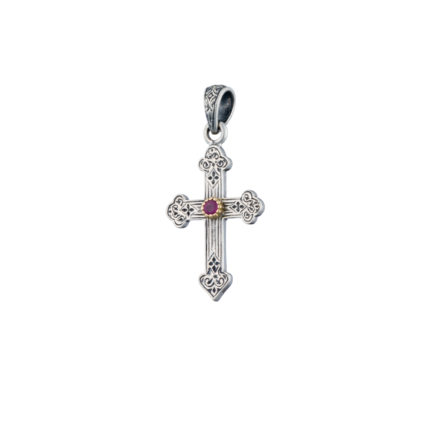 Byzantine Cross Pendant 18k Yellow Gold and Sterling Silver 925