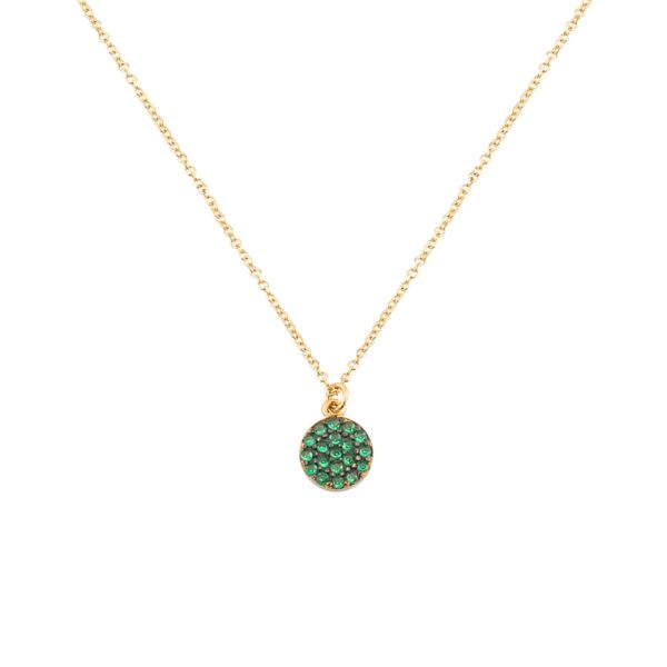 Yellow Gold k14 Round Charm Necklace with Cubic Zirconia for Women for Teen