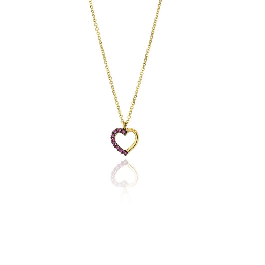 Heart Charm Necklace Yellow Gold k14 with Cubic Zirconia for Women for Teen