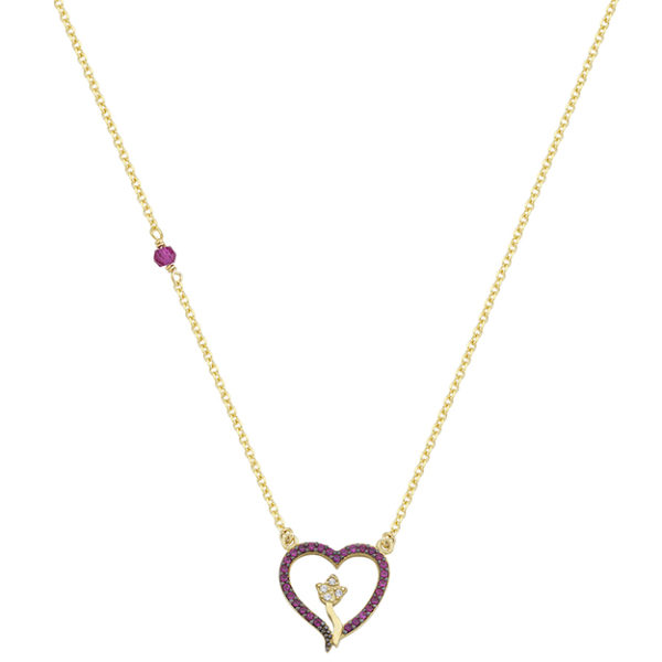 Heart Charm Necklace Yellow Gold k14 with Cubic Zirconia for Women for Teen