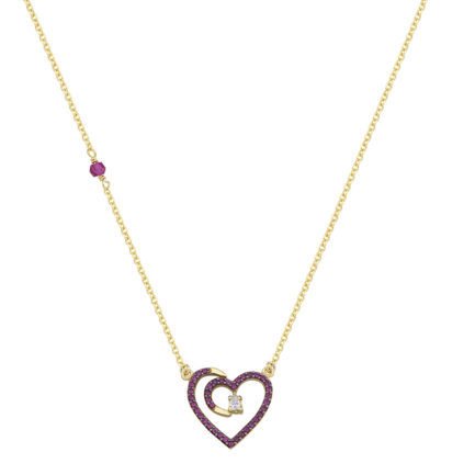 Heart Charm Necklace Yellow Gold k14 with Cubic Zirconia for Women for Teen
