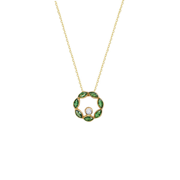 Yellow Gold k14 Round Charm Necklace with Cubic Zircon for Women for Teen