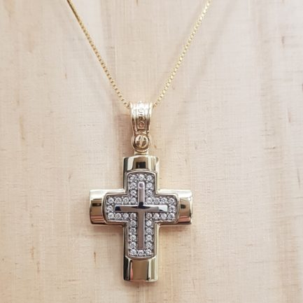 Baptism Cross Yellow and White Gold k14 perfect for adults and babies