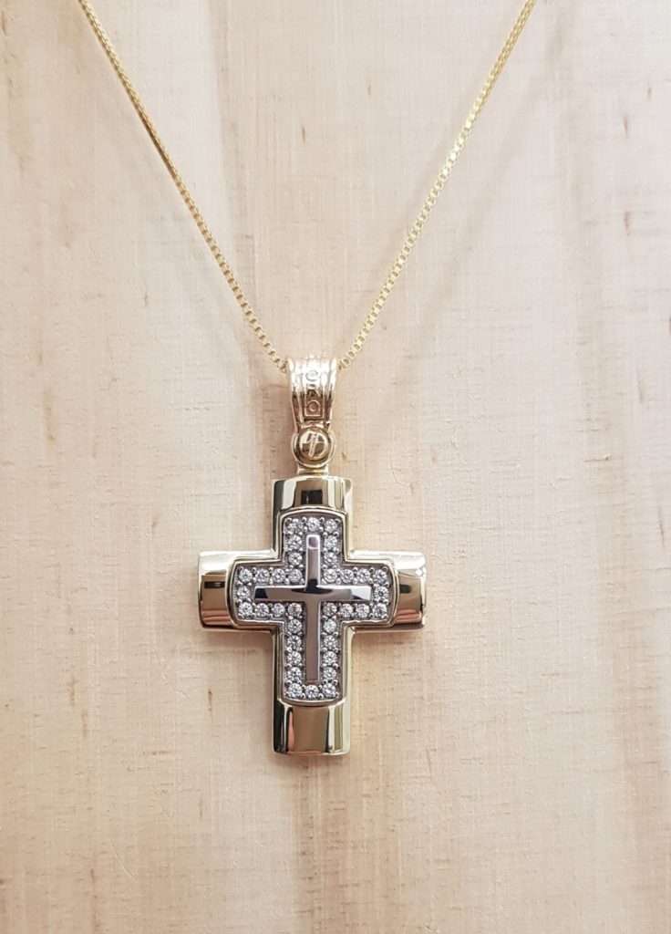 Baptism Cross Yellow and White Gold k14 perfect for adults and babies