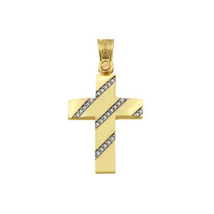14k Solid Yellow and White Gold Orthodox Crucifix for Girls and Women