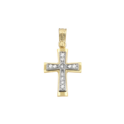 14k Solid Yellow and White Gold Orthodox Crucifix for Girls and Women