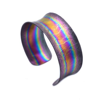 Anodized Titanium Wide Textured Cuff Bracelets