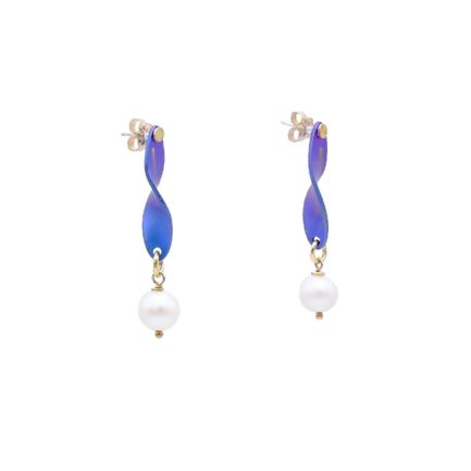 Stud Anodized Titanium Twisted Stud Earrings with Pearl