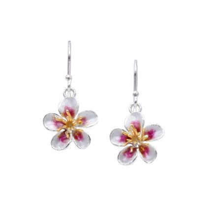 Cherry Blossom Charm Earrings with Enamel and Gold-Plated Details