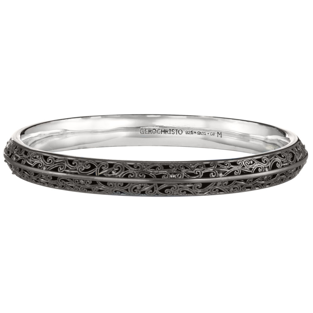Bangle Bracelet Solid Sterling Silver in Black plated 925 for Women’s