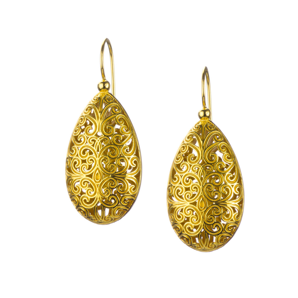 Teardrop Filigree Earrings in Gold plated silver 925