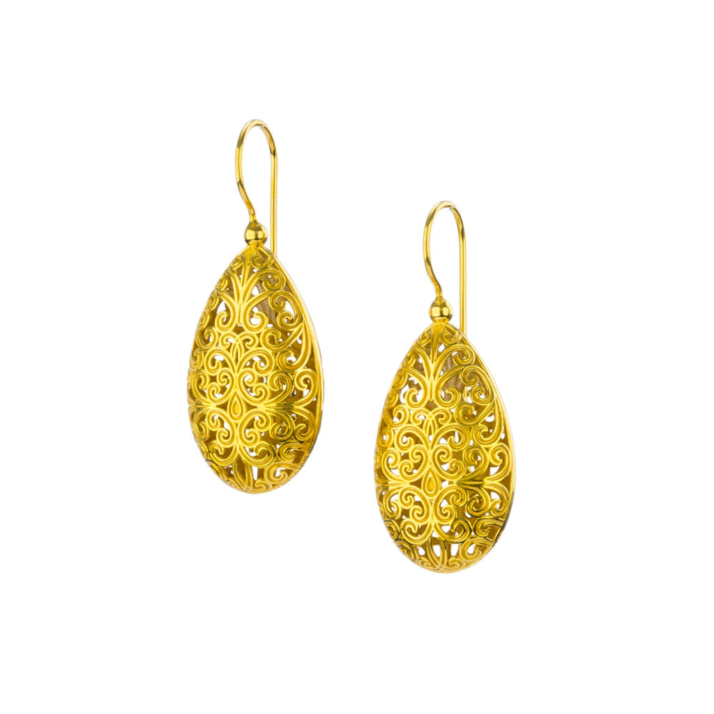 Teardrop Filigree Earrings in Gold plated silver 925