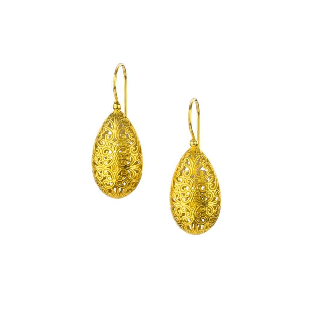Teardrop Filigree Earrings in Gold plated silver 925