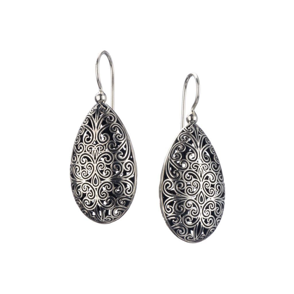 Teardrop Filigree Earrings in oxidized silver 925