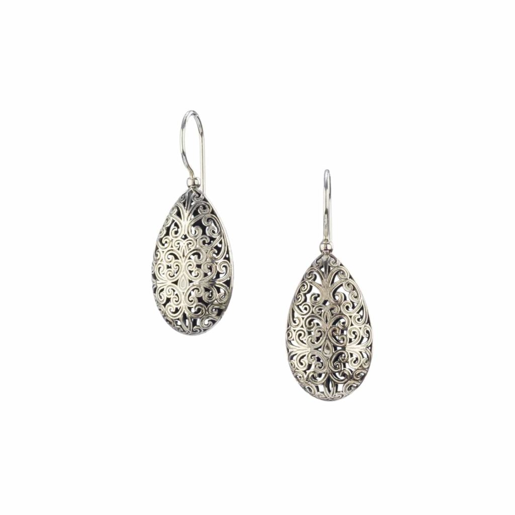 Teardrop Filigree Earrings in oxidized silver 925