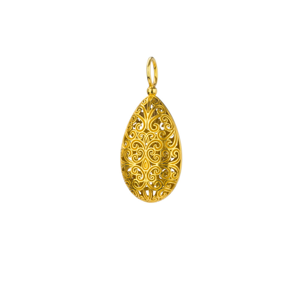 Teardrop Filigree Pendant Necklace in Gold plated silver 925