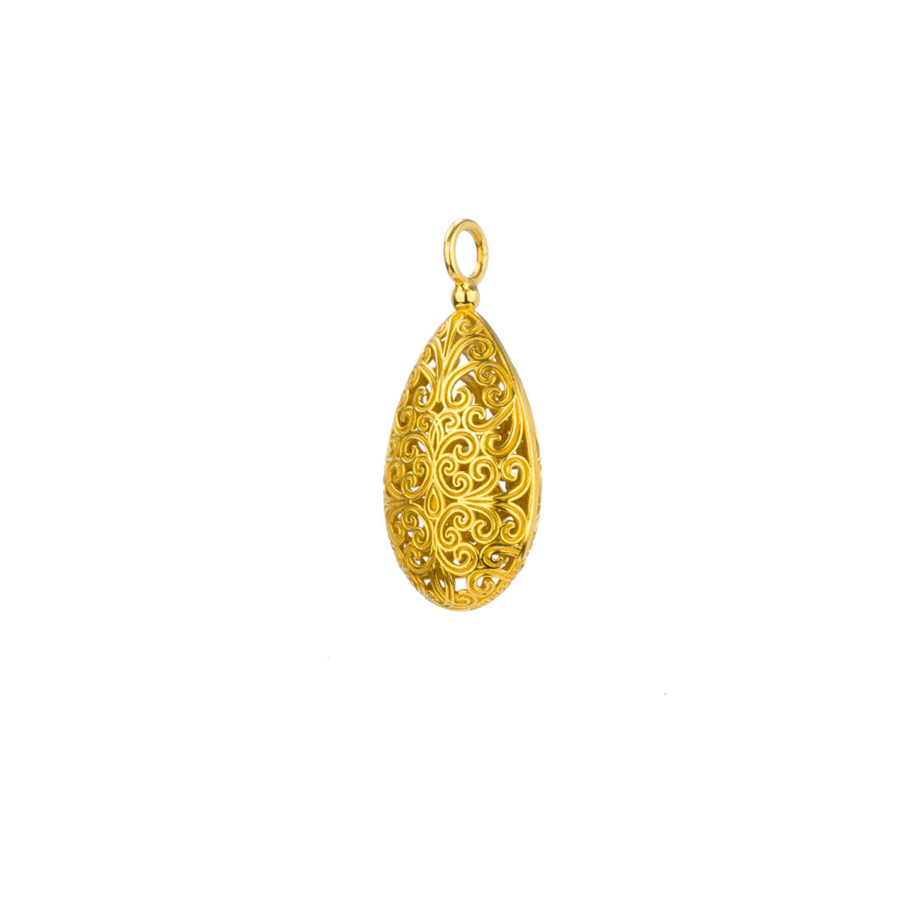 Teardrop Filigree Pendant Necklace in Gold plated silver 925