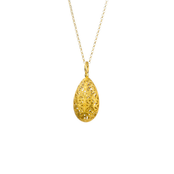 Teardrop Filigree Pendant Necklace in Gold plated silver 925
