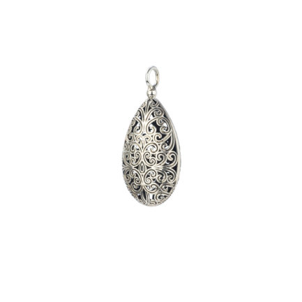 Teardrop Filigree Pendant Necklace in oxidized silver 925