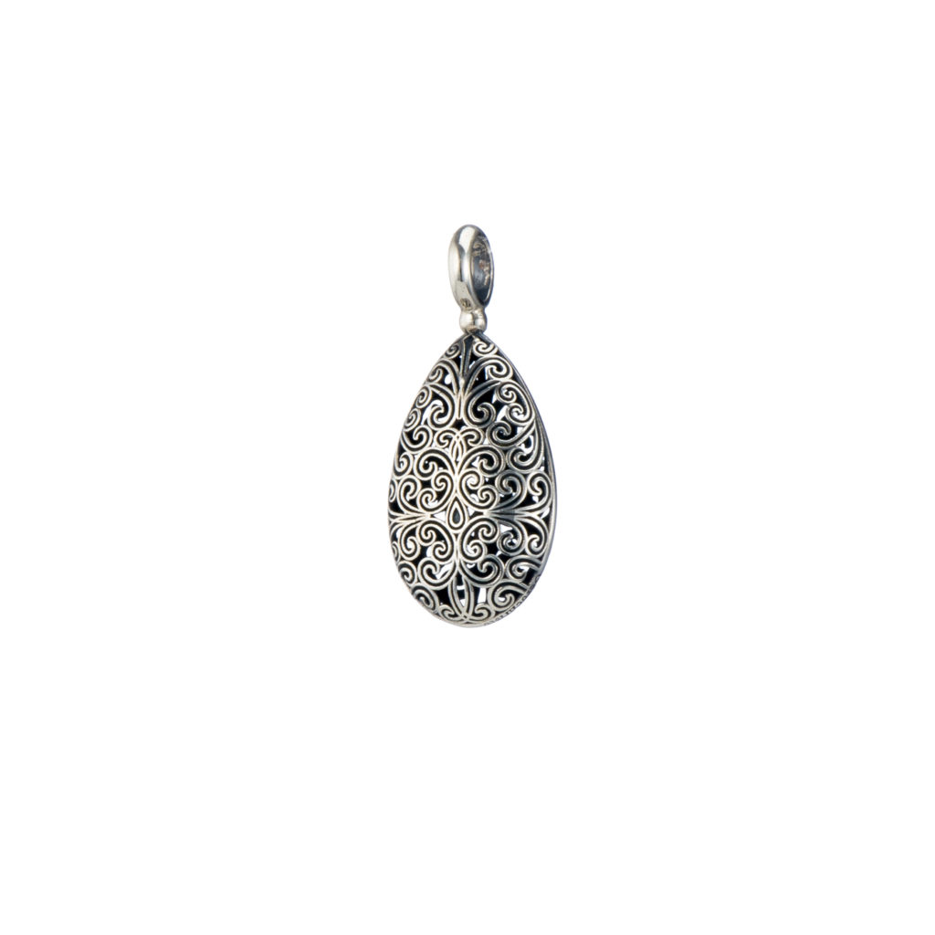 Teardrop Filigree Pendant Necklace in oxidized silver 925