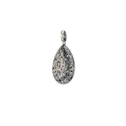 Teardrop Filigree Pendant Necklace in oxidized silver 925