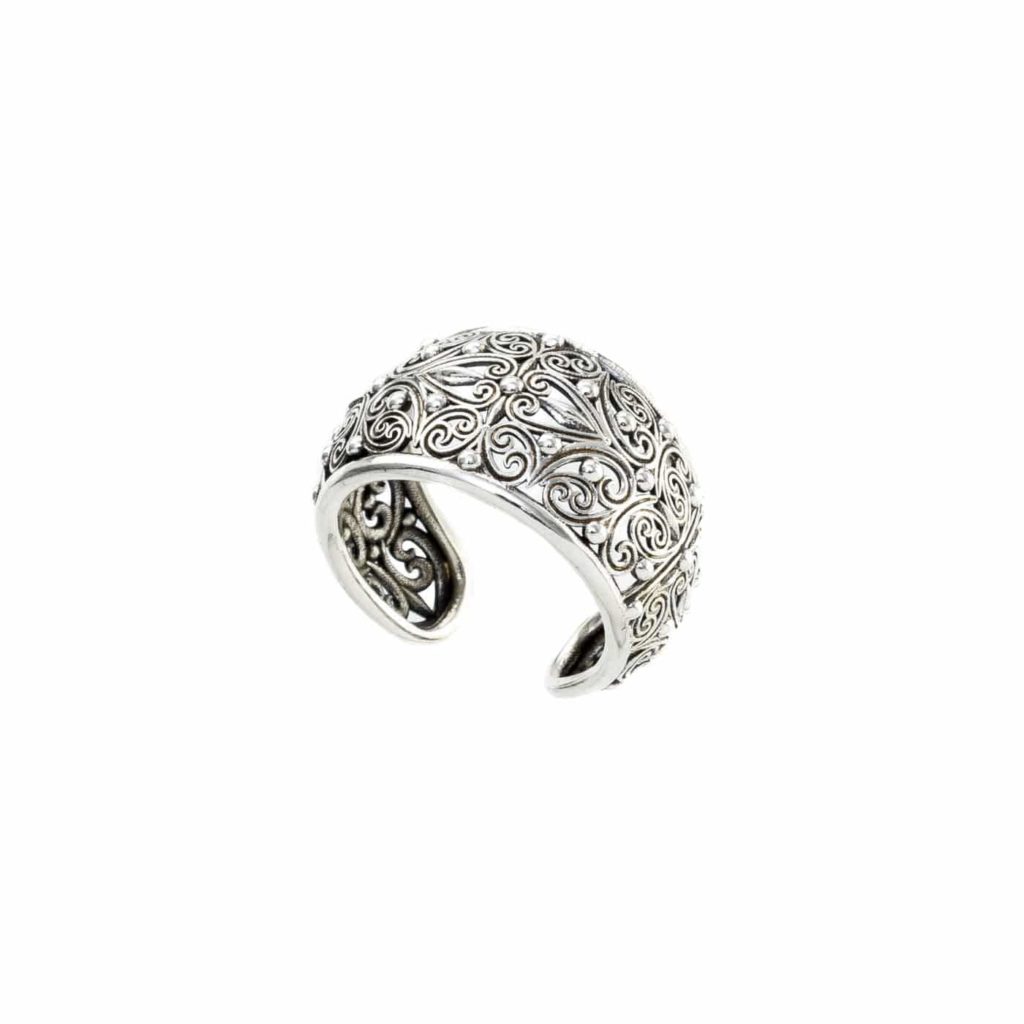 Filigree New Era Cuff Ring in Oxidized Silver 925