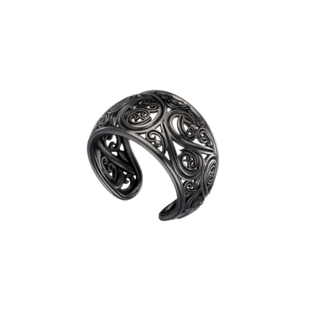 Filigree New Era Cuff Ring in Black plated silver 925