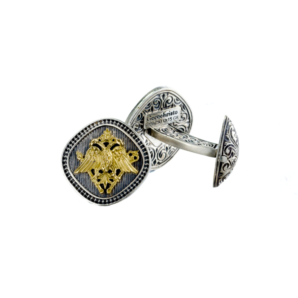 Double Headed Eagle Byzantine Cufflinks 18k Gold and Silver 7134