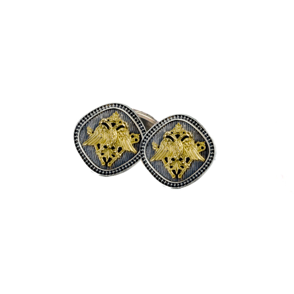 Double Headed Eagle Byzantine Cufflinks 18k Gold and Silver 7134 a