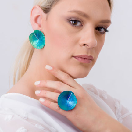 Green Water Lily Earrings in Titanium and Diamonds