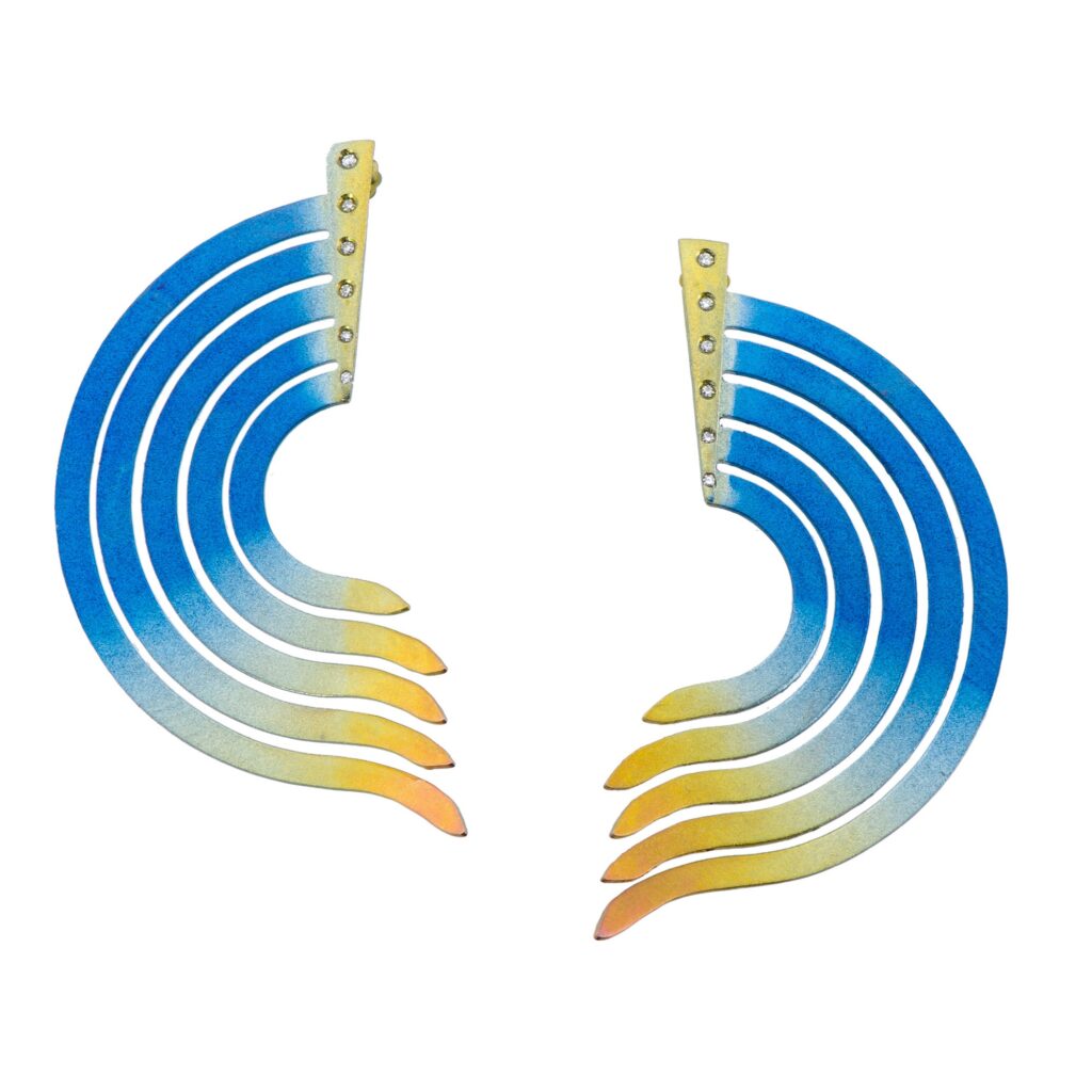 Icarus Feathers Earrings in Titanium with Diamonds