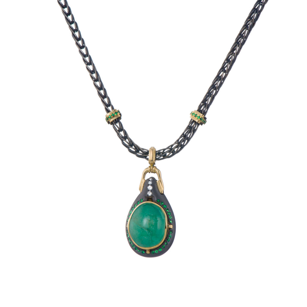 Tear Drop Pendant Necklace Titanium and Gold with Titanium Chain